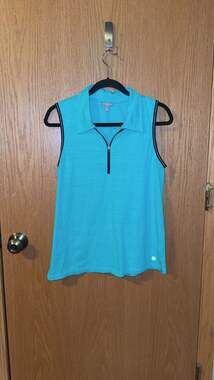 T by Talbots Sleeveless Quarter-Zip Polo Shirt, Turquoise, Size M